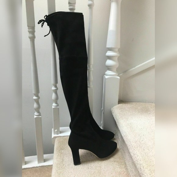 STUART WEITZMAN Ledyland Black Suede OTK Over Knee Block High Heel Boots 9 New - Picture 2 of 9